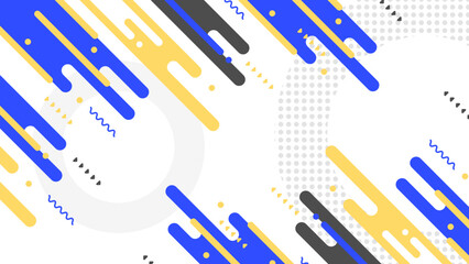 Abstract colorful Memphis flat geometric shapes background. Abstract composition with lines square dot triangle circle and wavy flat style. Design for poster, presentation, card, cover, banner.