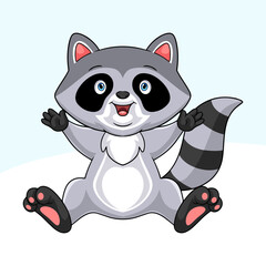 Cartoon cute little Raccoon on white background