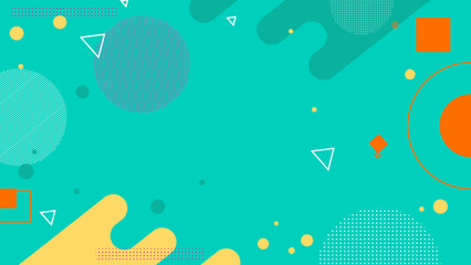 abstract memphis halftone background with fluid shapes and basic geometric shapes