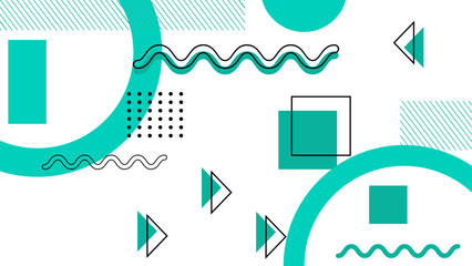 Memphis geometric abstract shapes background vector . Retro trendy halftone vector elements design for advertisement, Wallpaper, commercial and sale banner, poster. Vector illustration.