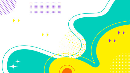 Memphis geometric abstract shapes background vector . Retro trendy halftone vector elements design for advertisement, Wallpaper, commercial and sale banner, poster. Vector illustration.