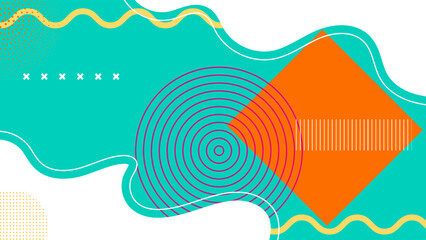 Memphis geometric abstract shapes background vector . Retro trendy halftone vector elements design for advertisement, Wallpaper, commercial and sale banner, poster. Vector illustration.