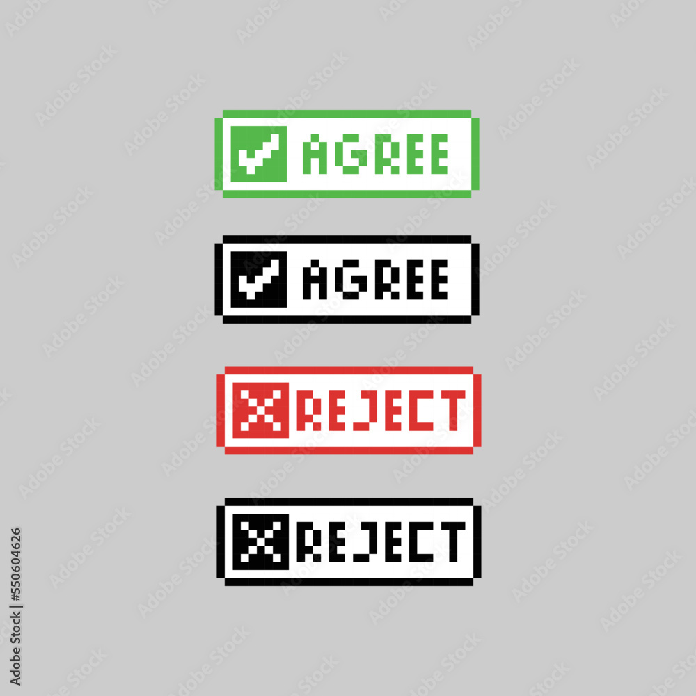 Poster pixel art button agree and reject design vector