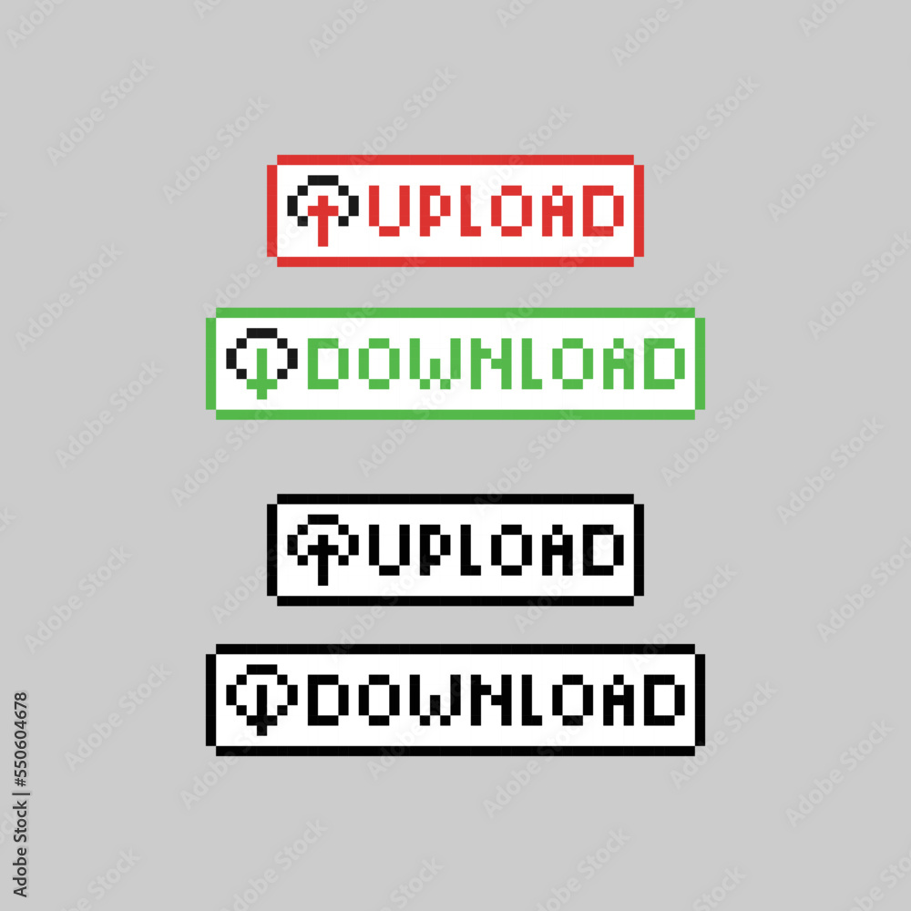 Poster pixel art button upload and download design vector
