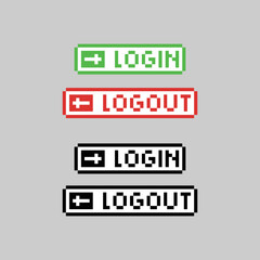 Pixel art button login and logout design vector