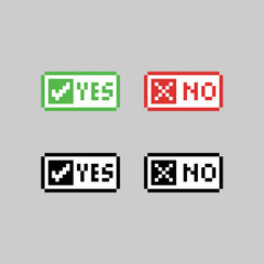 Pixel art button yes and no design vector