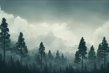 Papier Peint photo Lavable Forêt dans le brouillard nature background