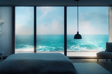luxury hotel bedroom by the sea