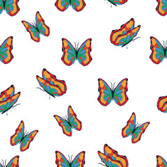 Obraz premium Bright multicolored butterflies seamless pattern. Wallpaper, background, children party, craft paper