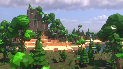 Low Poly island in ocean