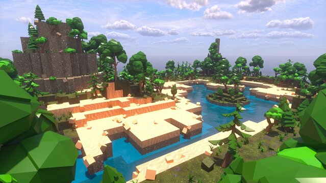 Low Poly island in ocean