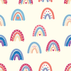 Rainbow seamless pattern in pastel colors. Scandinavian baby hand drawn illustration for textiles and newborn clothes.