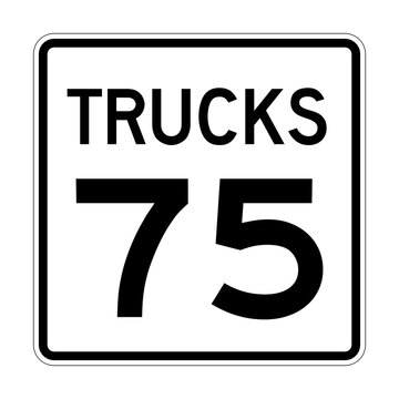 Trucks speed limit 75 road sign in USA