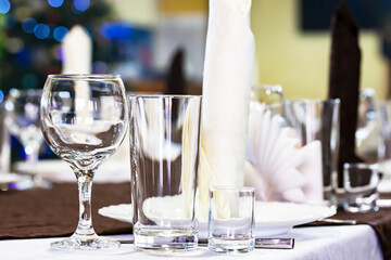 Served dinner table in a restaurant. Restaurant interior