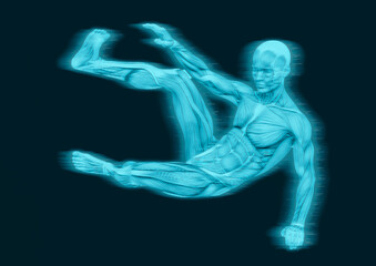 Obraz premium average man muscle maps is doing a parkour pose number six