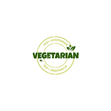 Vegetarian and natural products sticker, label, badge and logo. Ecology icon. Logo template with green leaves for organic and vegetarian products. Vector illustration