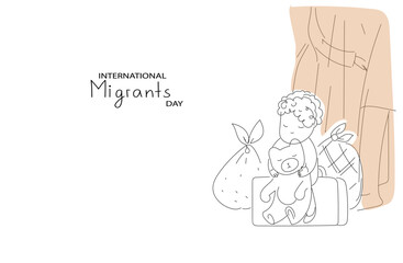 International Migrants day. Multicolored Vector dark mode horizontal flat doodle illustration for social media banner, poster.