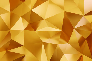 Abstract geometric gold color background, polygon, low poly pattern. 3d render illustration.	