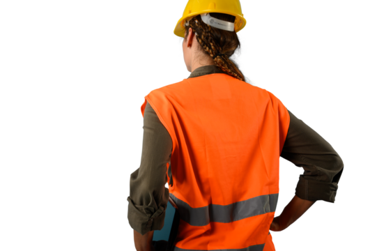 woman with helmet who work in a warehouse
