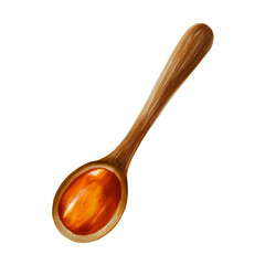 Watercolor wooden spoon with amber honey. Hand drawn immunity strengthening vitamins isolated illustration on background.