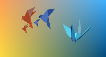 bird paper folding Graphics on gradient background with beautiful balance