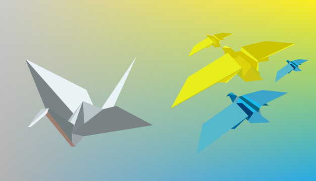 bird paper folding Graphics on gradient background with beautiful balance