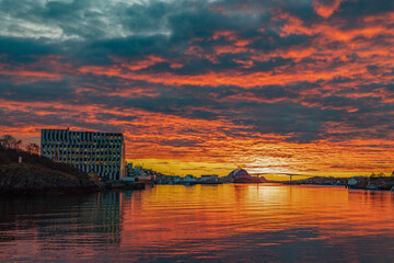 Fantastic sunset colors in Brønnøysund, Nordland county, Norway, Europe