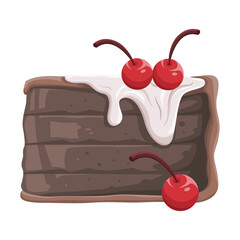 Chocolate cake with cherry and white full cream. food, bakery shop, cooking, dessert, cookies. Isolated Vector illustrations for poster, banner, card, advertising. 