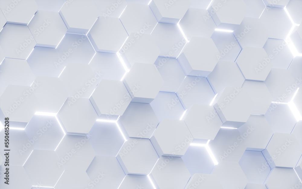 Poster white hexagonal background pattern, 3d rendering.