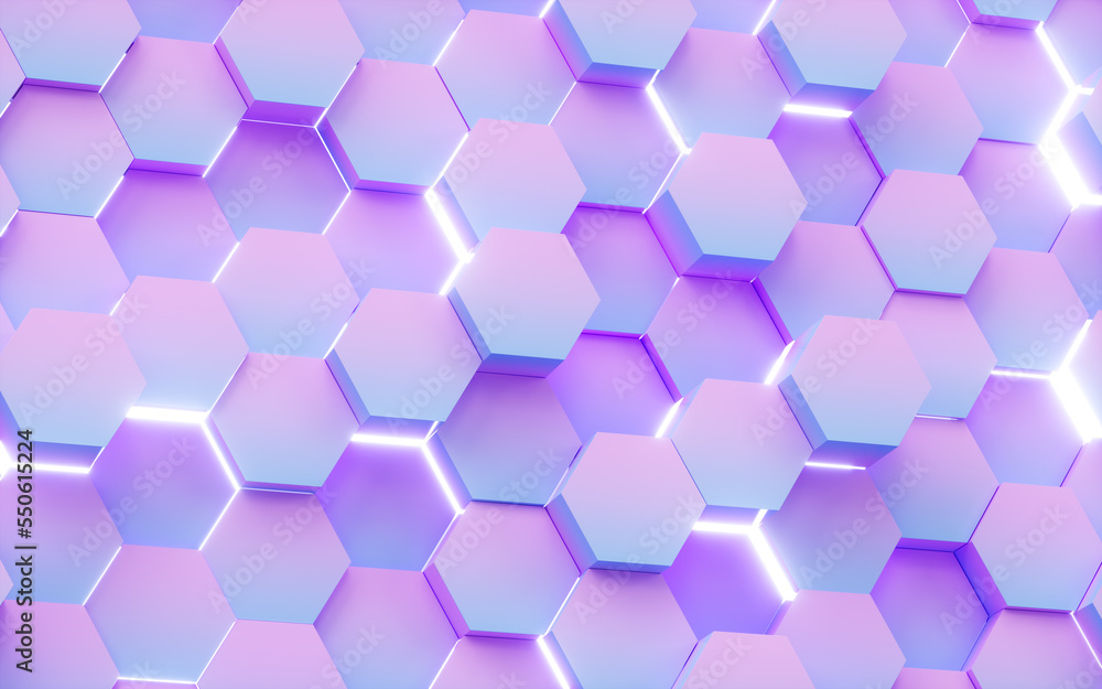 Poster gradient hexagonal background pattern, 3d rendering.
