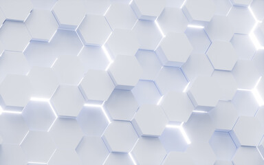White hexagonal background pattern, 3d rendering.
