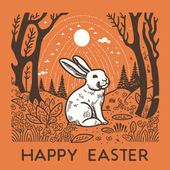 Easter bunny. Easter rabbit. Happy Easter. Vector illustration. Text outlined