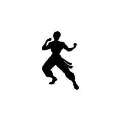 Fototapeta na wymiar Karate player icon. Simple style karate lessons course poster background symbol. Karate brand logo design element. Karate player t-shirt printing. Vector for sticker.