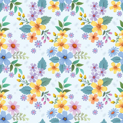 Colorful hand draw flowers seamless pattern. Can be used for fabric textile wallpaper.