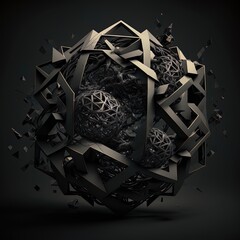 Abstract black matte background with a geometric object in the center. Dark gloomy background, darkness, aesthetics. 