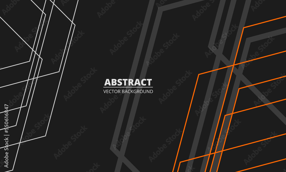 Poster black abstract modern background with gray and orange geometric lines and outlines. vector illustrat