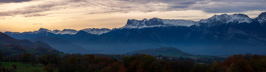 Uriage les Bains, Isère, Rhône-Alpes, France, 20 11 2022 cloudy sky over the mountains in the late afternoon