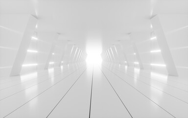 Obraz premium White abstract tunnel with glowing neon lines, 3d rendering.