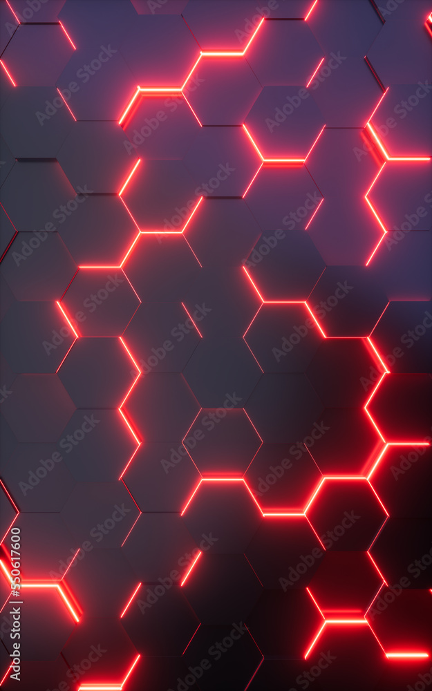 Poster glowing hexagonal background pattern, 3d rendering.