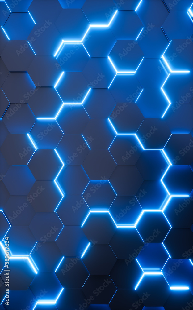 Poster blue hexagonal background pattern, 3d rendering.