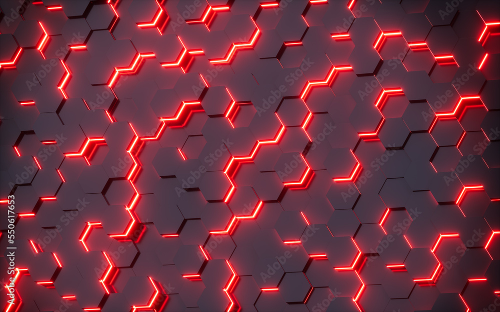 Poster glowing hexagonal background pattern, 3d rendering.