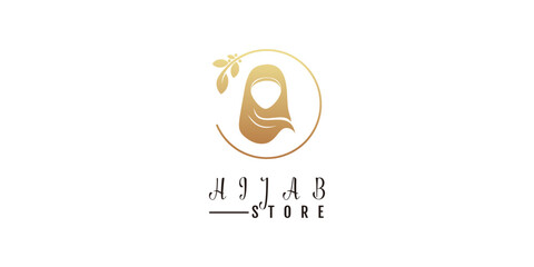Obraz premium Beauty hijab logo with floral element design for hijab store icon template