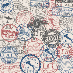 Rome, Metropolitan City of Rome, Italy Set of Stamps. Travel Stamp. Made In Product. Design Seals Old Style Insignia.