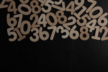 Colorful wooden numbers background. Numbers texture abstraction. Global economy crisis concept. Finance data pattern.