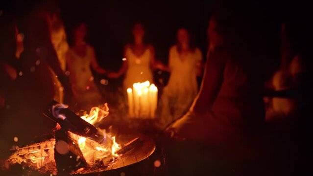 Women at the night ceremony. Ceremony space.