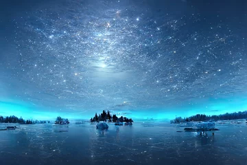 Foto op Plexiglas Icy blue landscape with lake and mountains © FantasyEmporium
