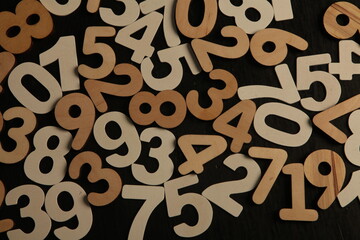Colorful wooden numbers background. Numbers texture abstraction. Global economy crisis concept. Finance data pattern.