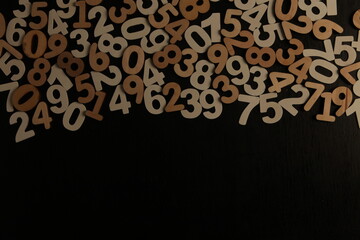 Colorful wooden numbers background. Numbers texture abstraction. Global economy crisis concept. Finance data pattern.