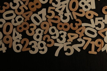 Colorful wooden numbers background. Numbers texture abstraction. Global economy crisis concept. Finance data pattern.