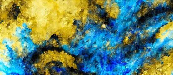 Fototapeta na wymiar Blue And Yellow Colors On A Yellow Background, Dreamy Abstract Texture Background Wallpaper. Graphic Resource Overlay.